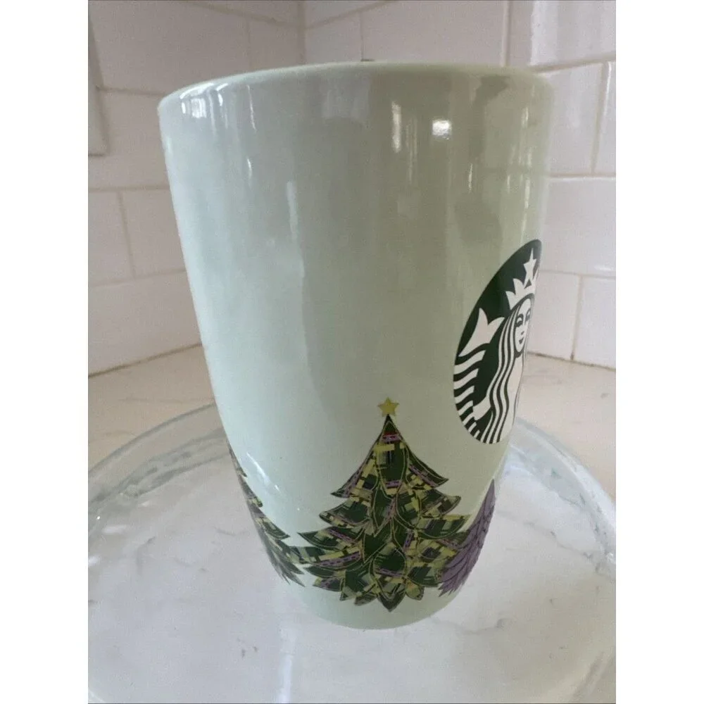 Starbucks Christmas Coffee Mug 2020 Light Mint Green w/ Trees 12oz. PreOwned